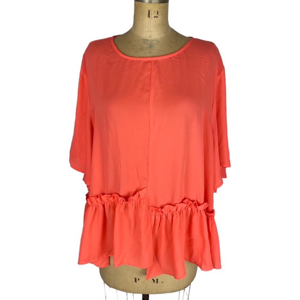 ASOS Design Curve Coral Ruffled Step Drop Waist Blouse Size 20